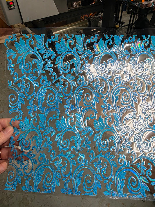 UVDTF Laser Holographic Electric Blue Tooled Leather 11"x11"