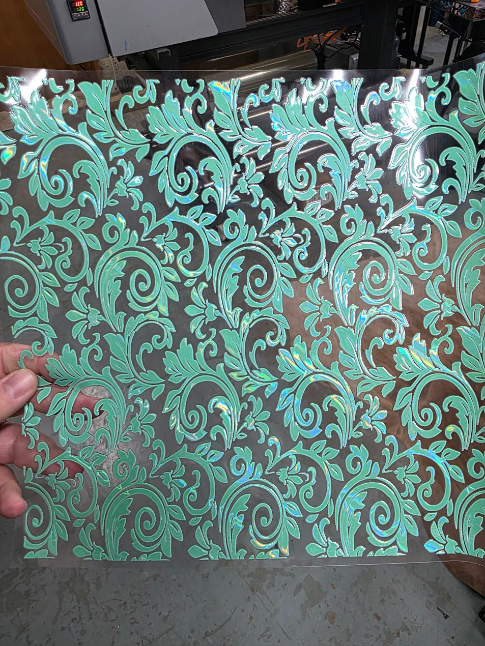 UVDTF Laser Holographic Mint Tooled Leather 11"x11"