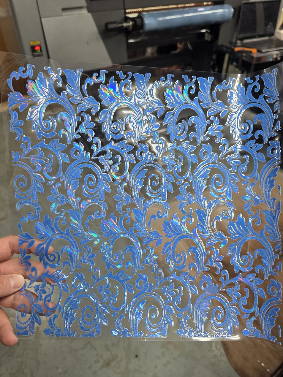UVDTF Laser Holographic Blue Tooled Leather 11"x11"