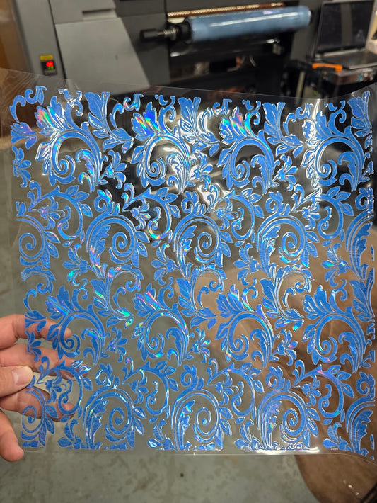 UVDTF Laser Holographic Blue Tooled Leather 11"x11"