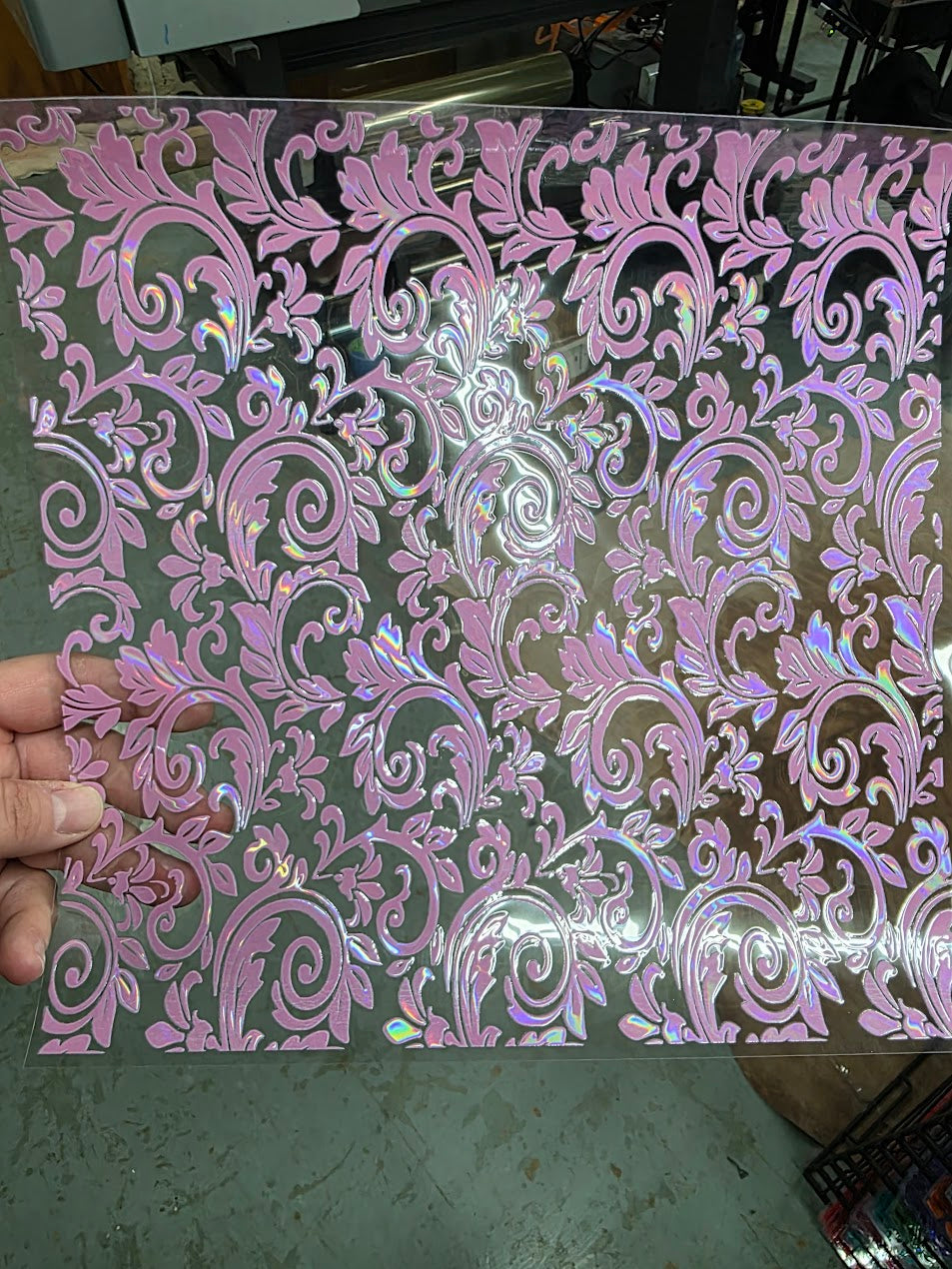UVDTF Laser Holographic Orchid Tooled Leather 11"x11"