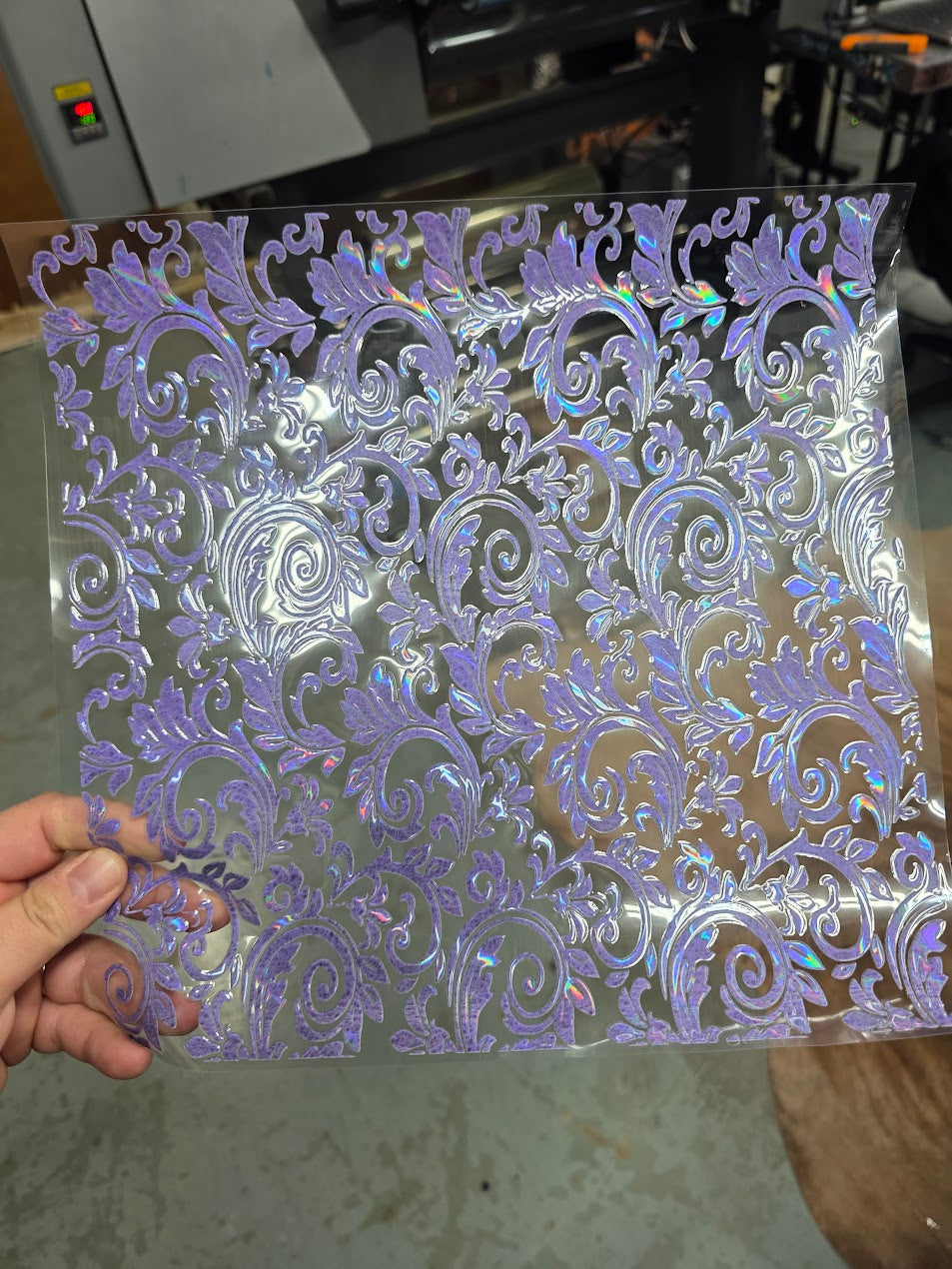 UVDTF Laser Holographic Wisteria Tooled Leather 11"x11"
