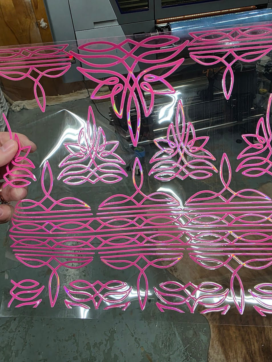 UVDTF Laser Holographic Pink Boot Stitch 11"x11"