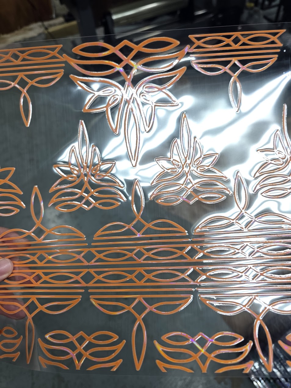 UVDTF Laser Holographic Orange Boot Stitch 11"x11"