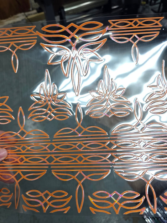 UVDTF Laser Holographic Orange Boot Stitch 11"x11"