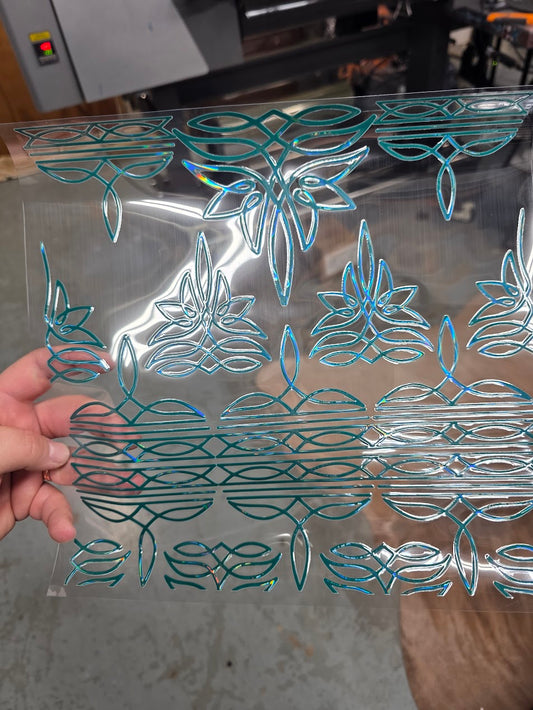UVDTF Laser Holographic Teal Boot Stitch 11"x11"