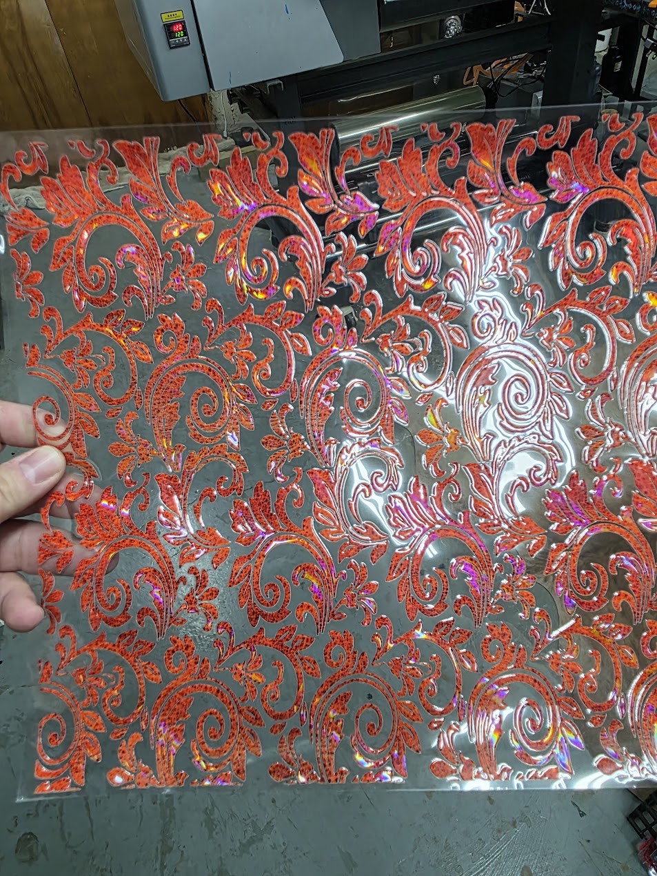 UVDTF Laser Holographic Orange Tooled Leather 11"x11"