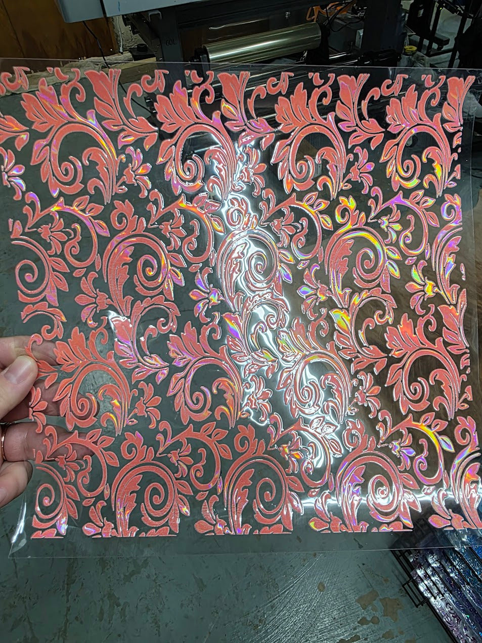 UVDTF Laser Holographic Coral Tooled Leather 11"x11"