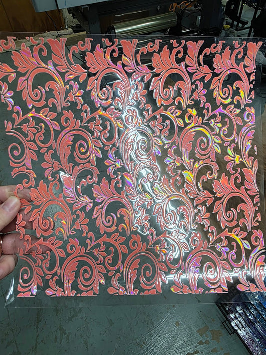 UVDTF Laser Holographic Coral Tooled Leather 11"x11"