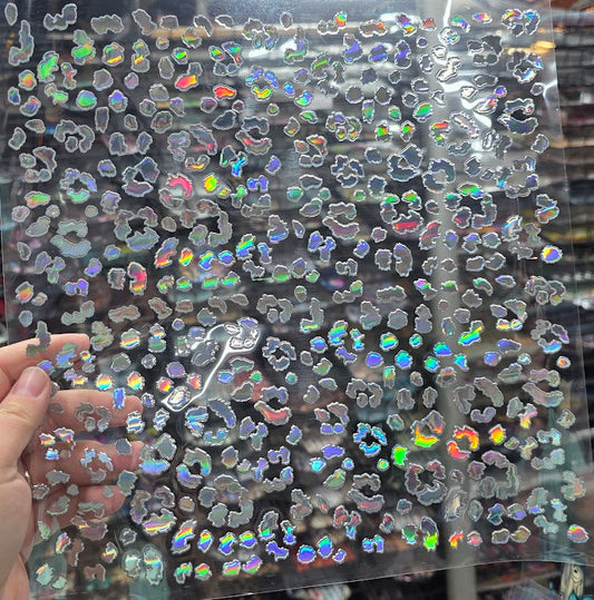 UVDTF Laser Holographic Silver Small Leopard 11"x11"