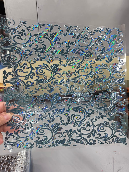 UVDTF Laser Holographic Dark Teal Tooled Leather 11"x11"