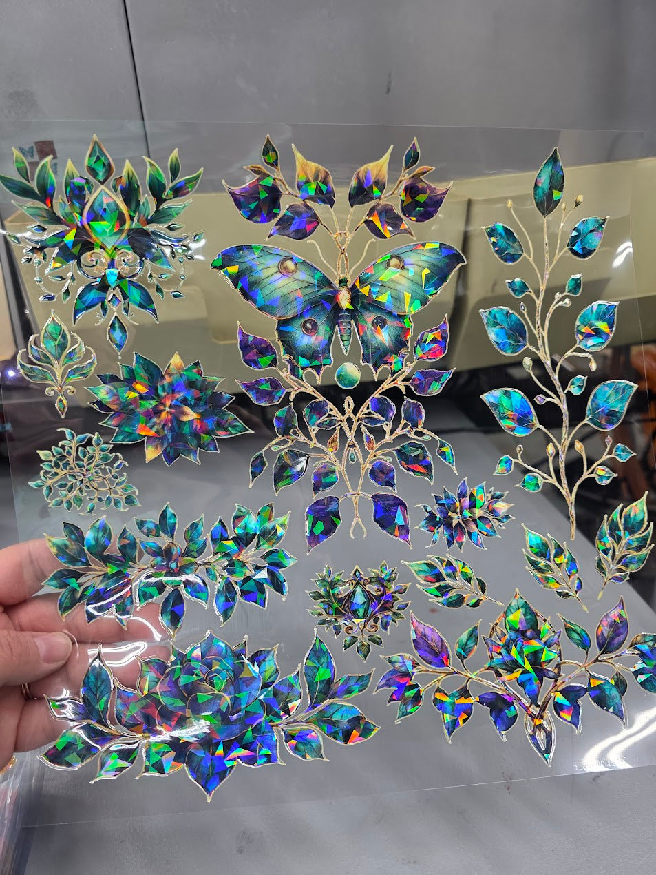 UVDTF Shattered Holographic Filagree Butterfly 11"x11"
