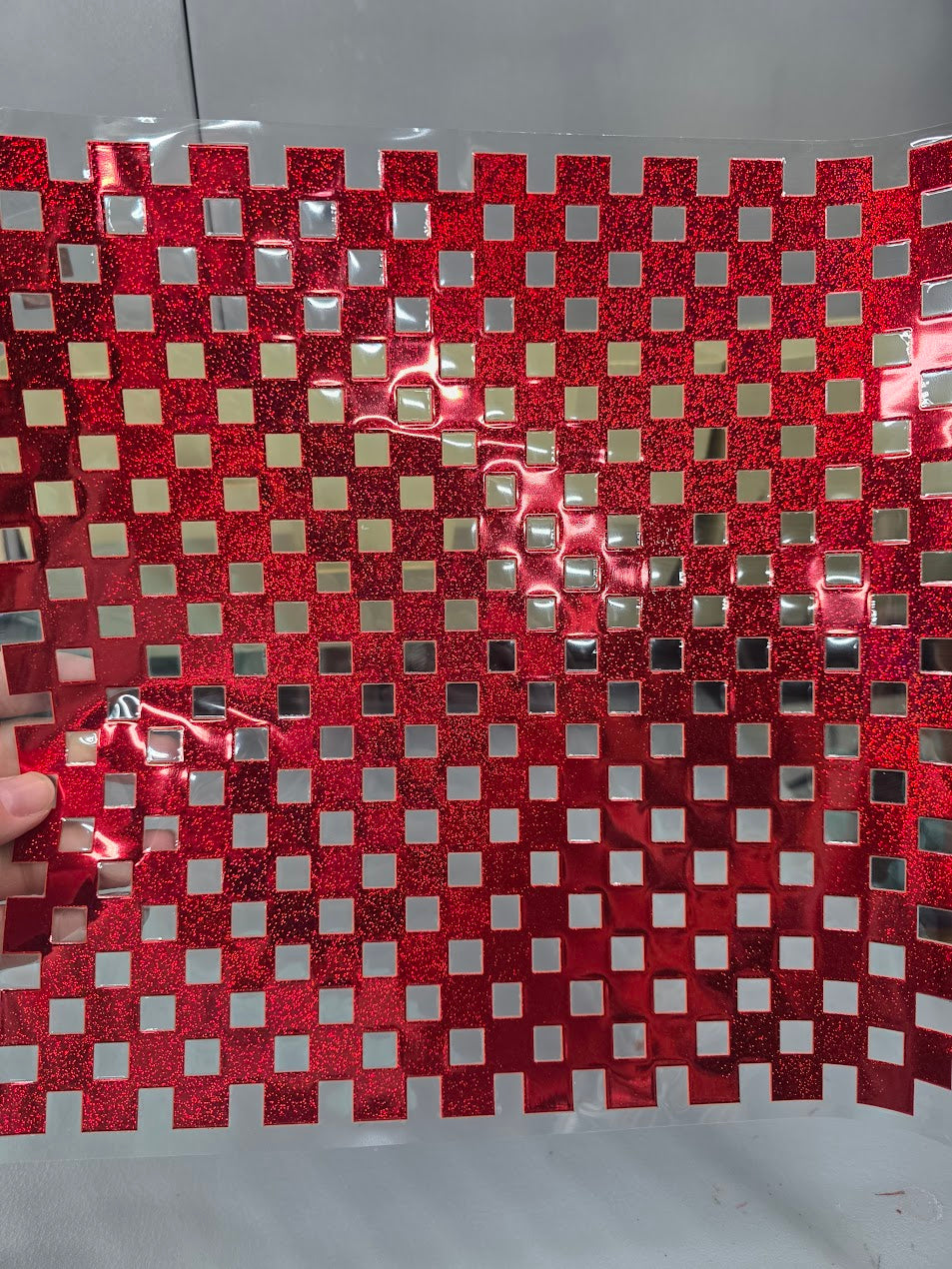 UVDTF Prism Red Metallic Small Checkered 11"x11"