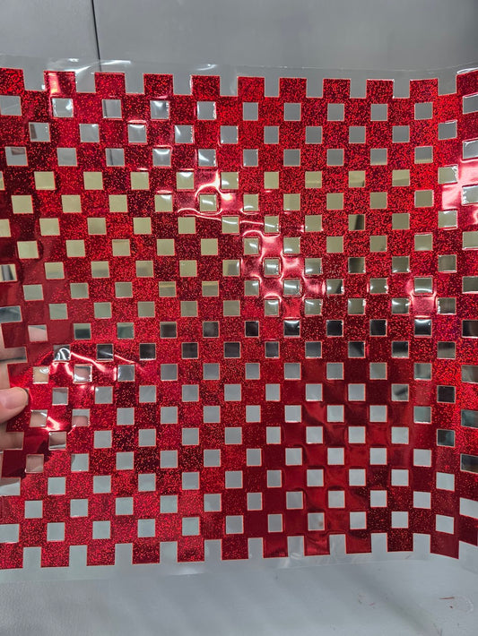 UVDTF Prism Red Metallic Small Checkered 11"x11"