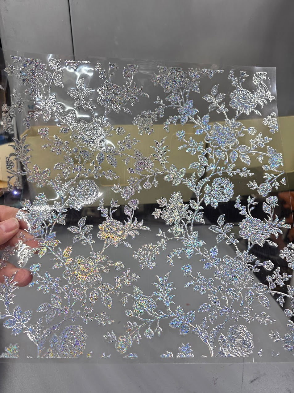 UVDTF Prism Silver Holographic Toile de Jouy Floral 11"x11"