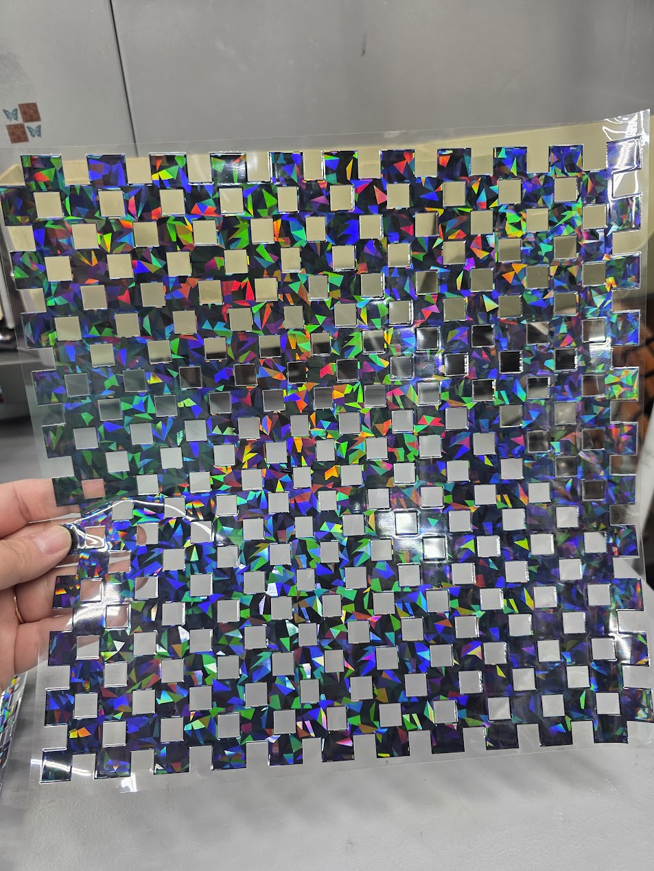 UVDTF Shattered Holographic Black Small Checkered 11"x11"