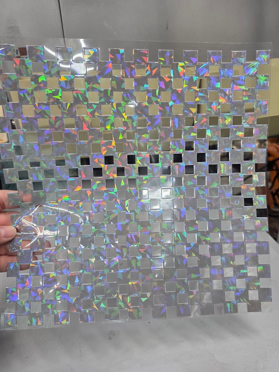 UVDTF Shattered Holographic Grey Small Checkered 11"x11"
