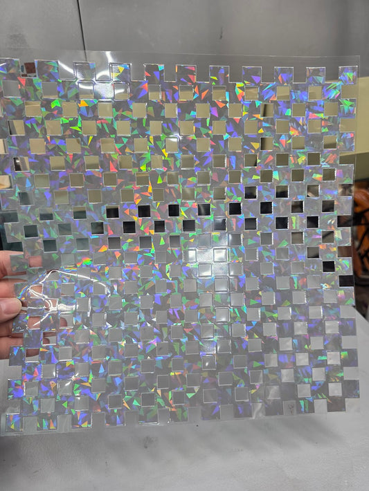UVDTF Shattered Holographic Grey Small Checkered 11"x11"