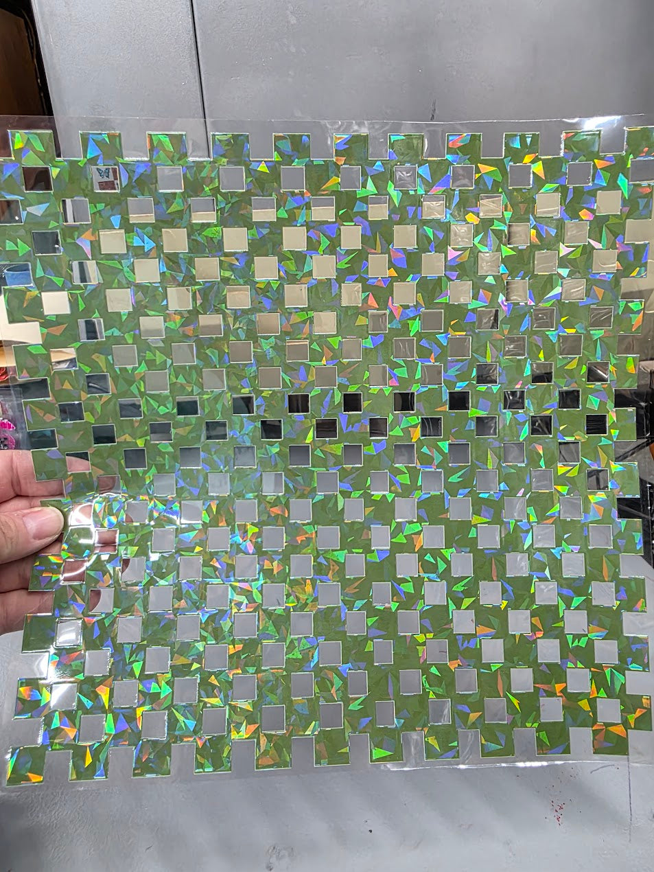 UVDTF Shattered Holographic Cactus Green Small Checkered 11"x11"