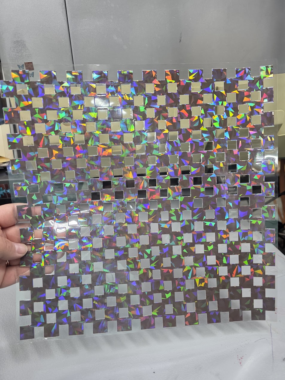 UVDTF Shattered Holographic Brown Small Checkered 11"x11"
