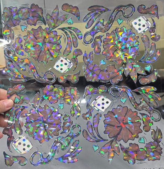 UVDTF Shattered Holographic Cowgirl Tooled Leather 11"x11"