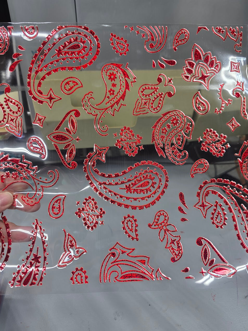 UVDTF Prism Red Metallic Paisley 11"x11"