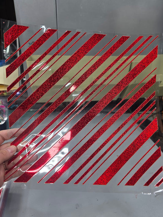 UVDTF Prism Red Metallic Candy Cane Stripes 11"x11"