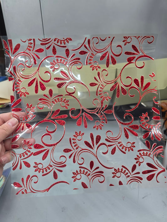 UVDTF Prism Red Metallic Modern Filagree 11"x11"