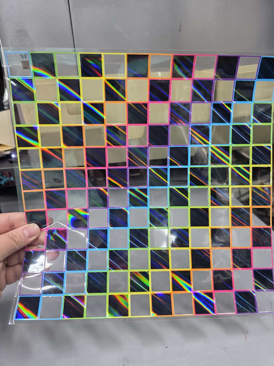 UVDTF Laser Holographic Rainbow Outline Black Checked 11"x11"