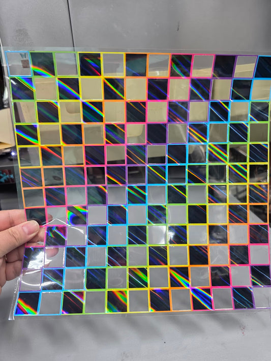 UVDTF Laser Holographic Rainbow Outline Black Checked 11"x11"