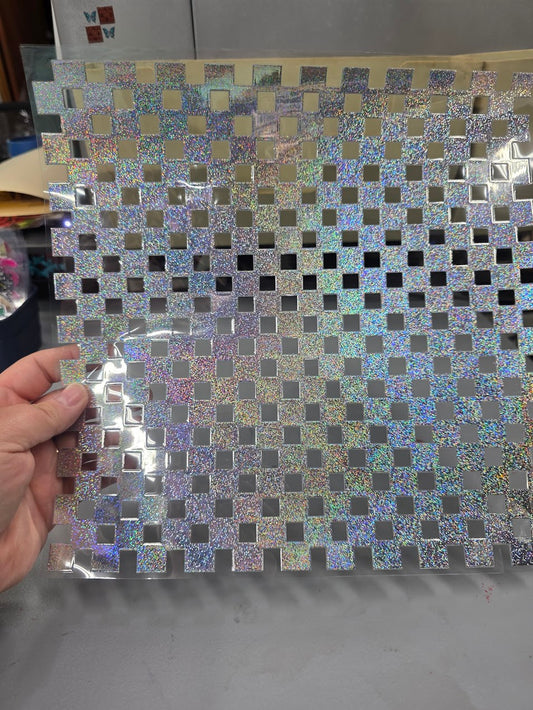 UVDTF Prism Silver Holographic Small Checkered 11"x11"