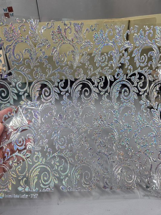 UVDTF Prism Silver Holographic Tooled Leather 11"x11"