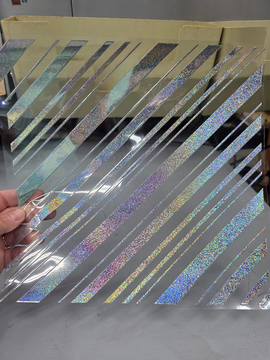 UVDTF Prism Silver Holographic Candy Cane Stripes 11"x11"