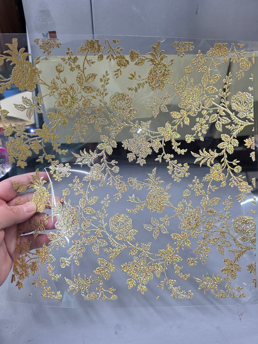 UVDTF Prism Gold Holographic Toile de Joy Floral 11"x11"