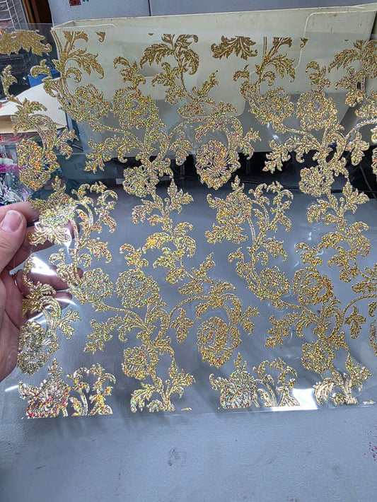 UVDTF Prism Gold Holographic Baroque Floral 11"x11"