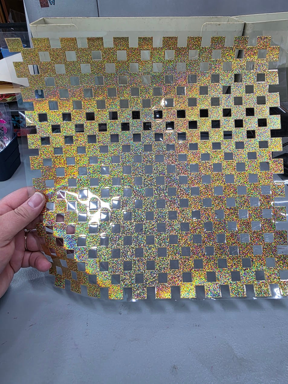UVDTF Prism Gold Holographic Small Checkered 11"x11"