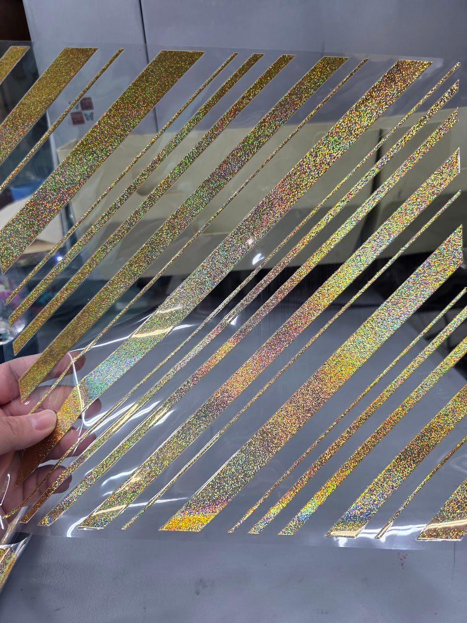 UVDTF Prism Gold Holographic Candy Cane Stripes 11"x11"