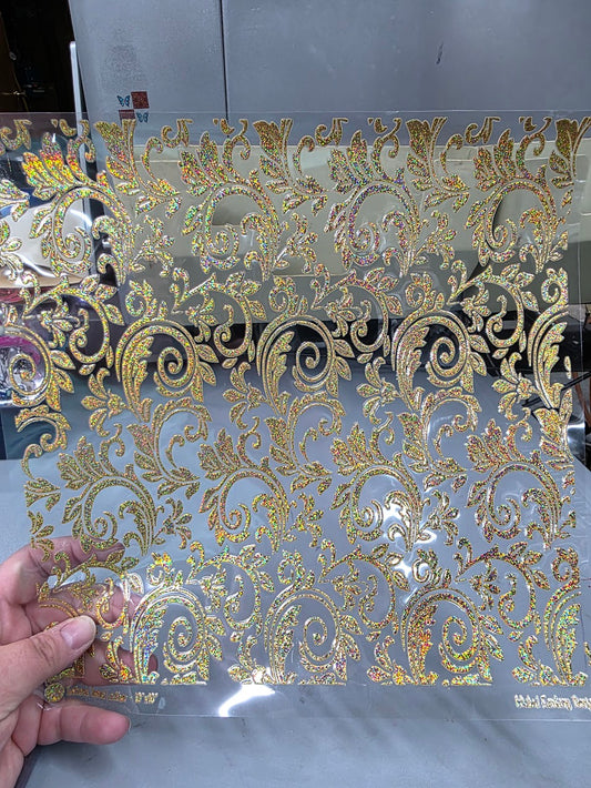 UVDTF Prism Gold Holographic Tooled Leather 11"x11"