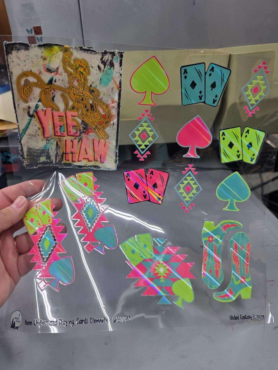 UVDTF Laser Holographic Neon Western Playing Cards 11"x11"