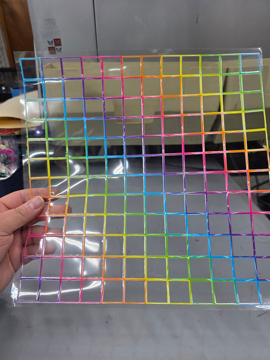 UVDTF Laser Holographic Rainbow Checked Outline 11"x11"