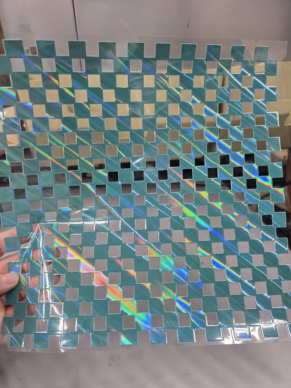 UVDTF Laser Holographic Teal Small Checked 11"x11"