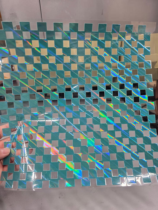 UVDTF Laser Holographic Teal Small Checked 11"x11"