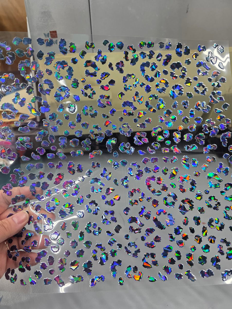 UVDTF Shattered Holographic Purple Lightning Small Leopard Print 11"x11"