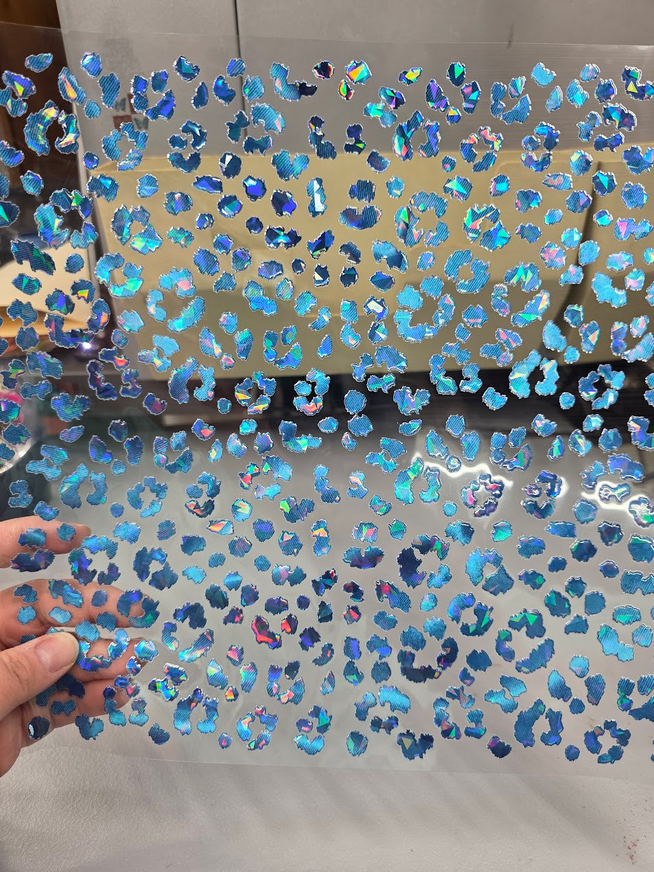 UVDTF Shattered Holographic Denim Small Leopard Print 11"x11"