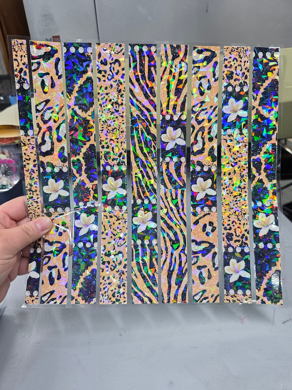 UVDTF Shattered Holographic Leopard Print Floral Stripes 11"x11"