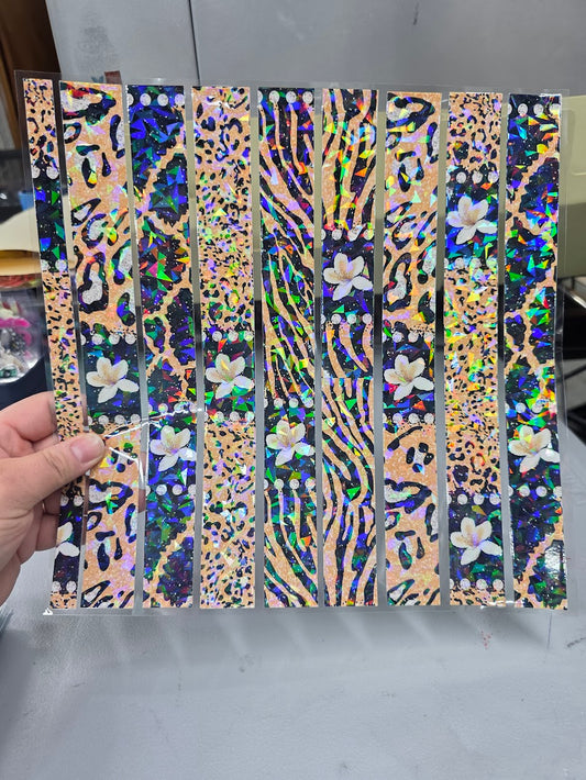 UVDTF Shattered Holographic Leopard Print Floral Stripes 11"x11"