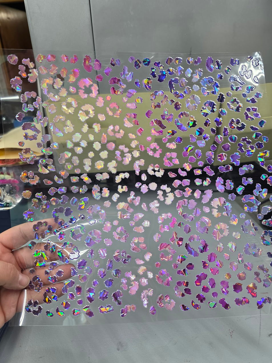 UVDTF Shattered Holographic Purple Marble Leopard Print 11"x11"