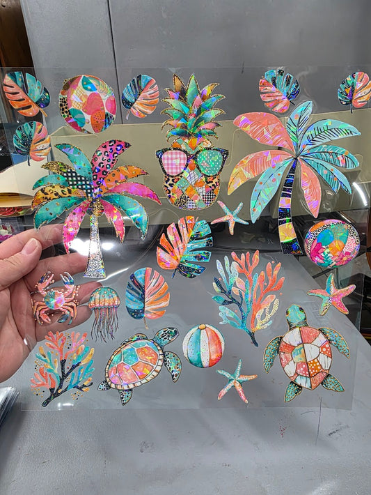 UVDTF Shattered Holographic Patchwork Beach 11"x11"