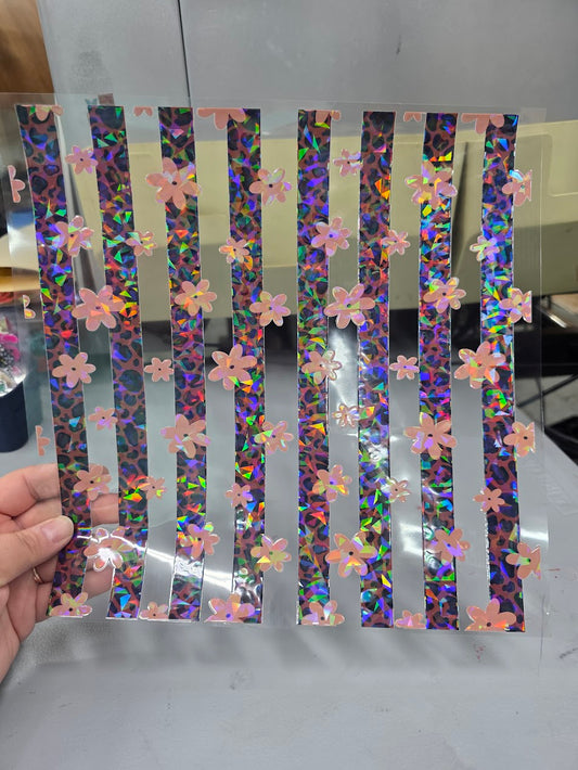 UVDTF Shattered Holographic Leopard Floral Stripes 11"x11"