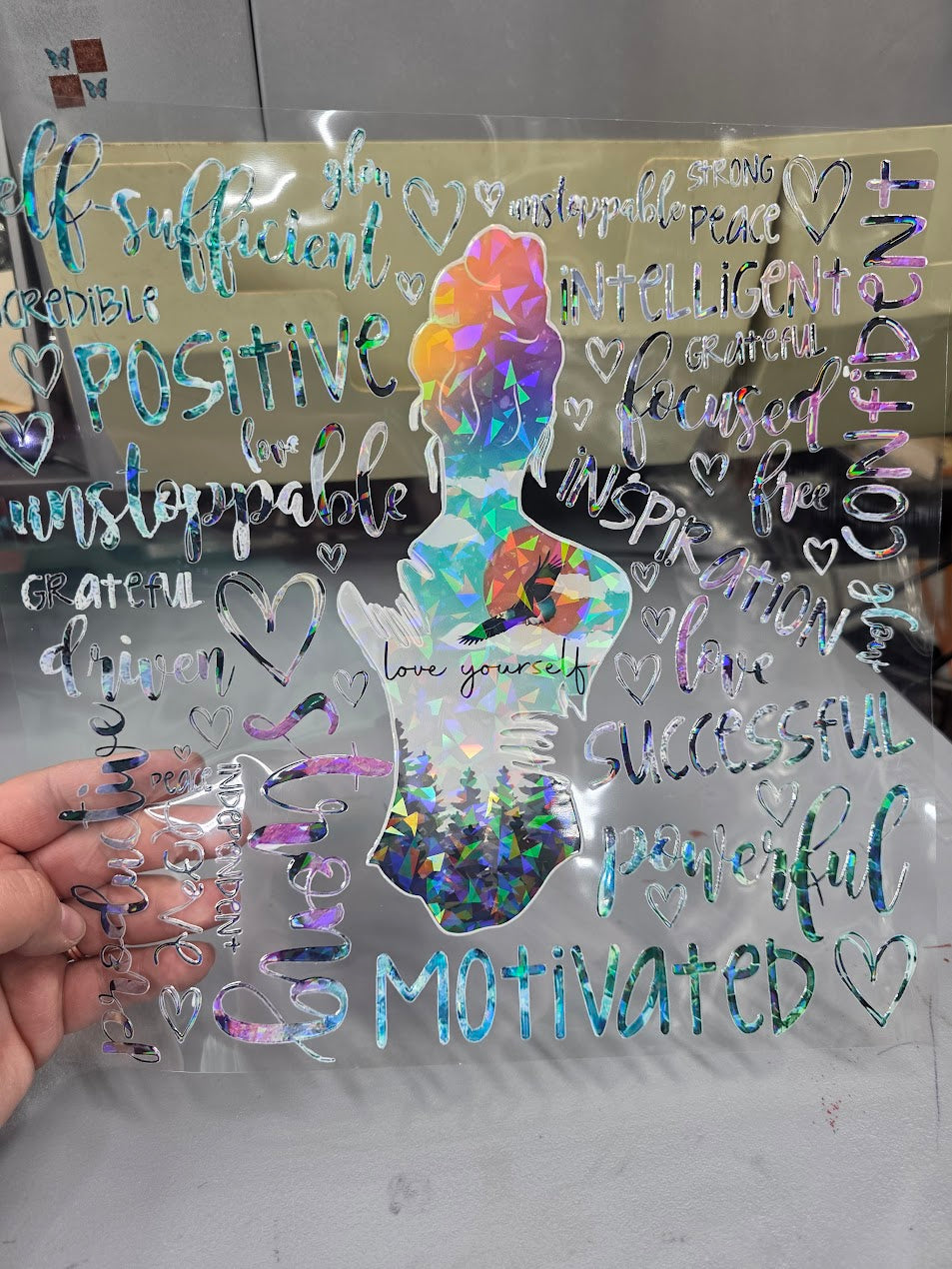 UVDTF Shattered Holographic Love Yourself Collage 11"x11"